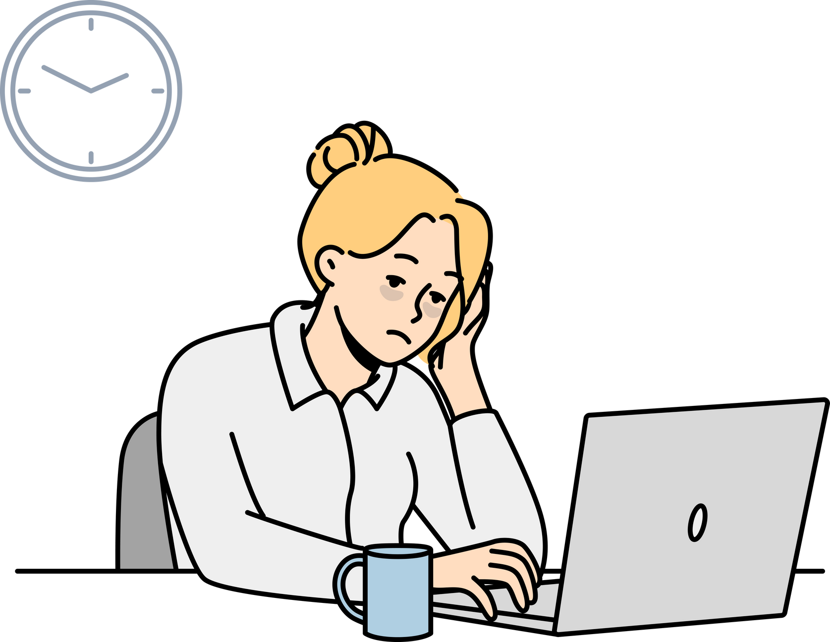 Tired Female Employee Burnout at Office Desk